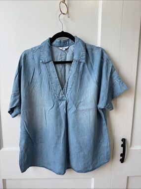 Reitmans Light Blue Tencel V-Neck Top